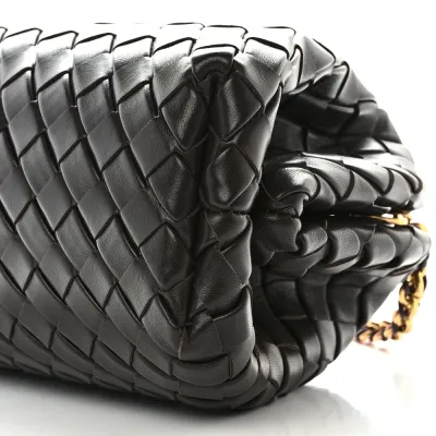 Bottega Veneta Medium Teen Intrecciato The Lauren 1980 Clutch With Chain Fondant Nappa Leather Gold Hardware