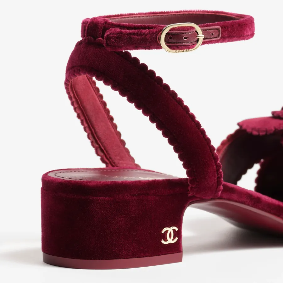 Chanel Wine red velvet sandals