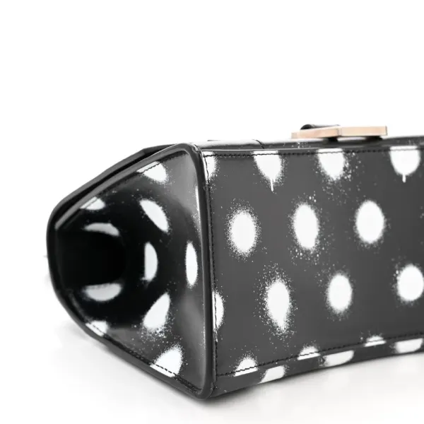 Balenciaga Small Hourglass Top Handle Bag Black/White Smooth Calfskin Leather Spray Polka Dot Silver Hardware - Image 4