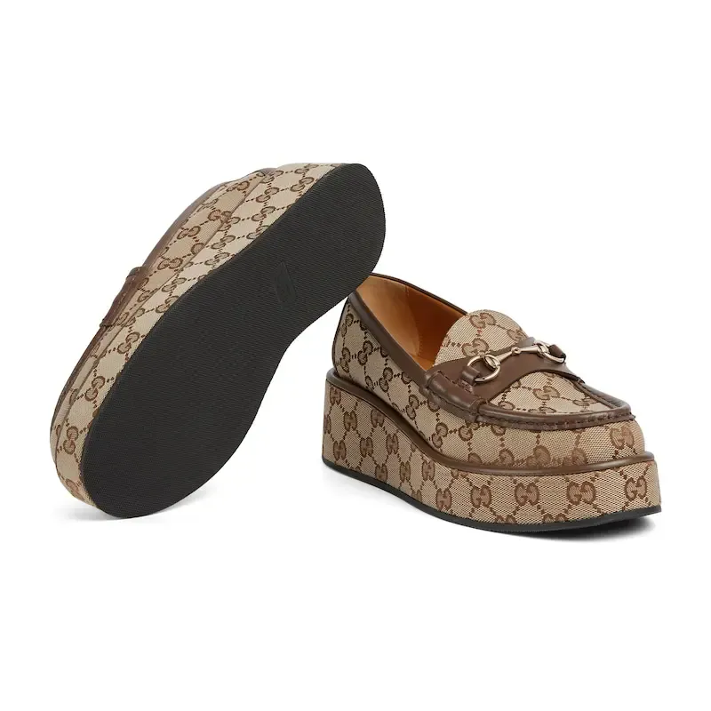Gucci brown slope heel loafers