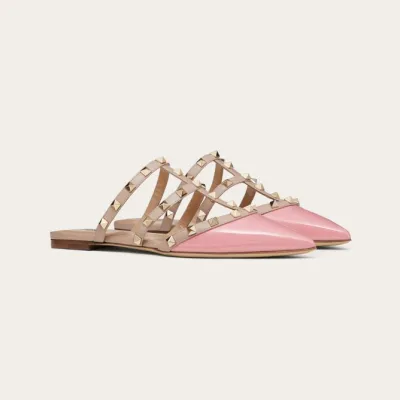 VALENTINO Pink patent leather studded Muller shoes
