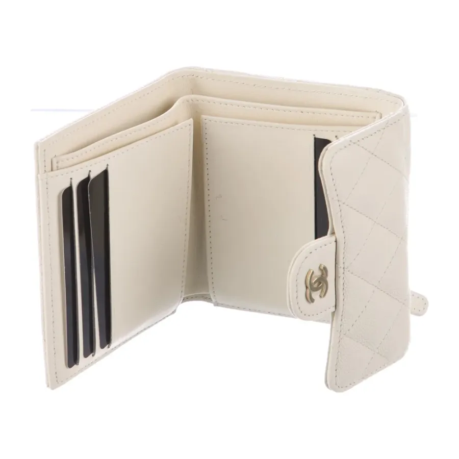 Chanel Small Compact Wallet White Quilted Leather Gold Hardware