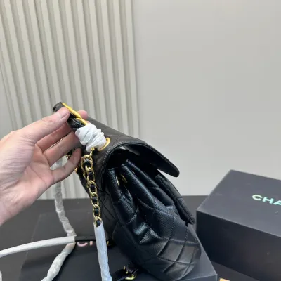 Chanel Black / White / Red / Apricot color Quilted Lambskin Leather Backpacks