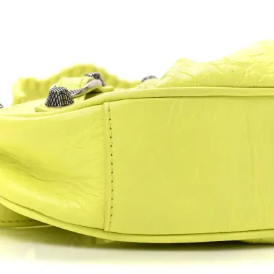 Balenciaga XS Le Cagole Shoulder Bag Lime Agneau Arena Leather Silver Hardware