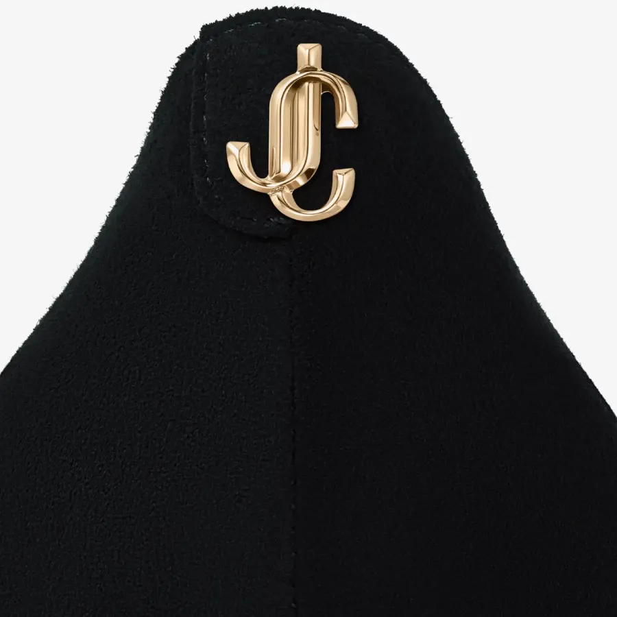 JIMMY CHOO JC logo buttoned black Velvet fabric pointy heels
