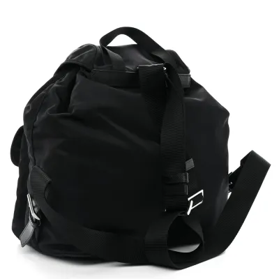 Prada Medium Backpack Black Re-Nylon & Saffiano Leather Silver Hardware
