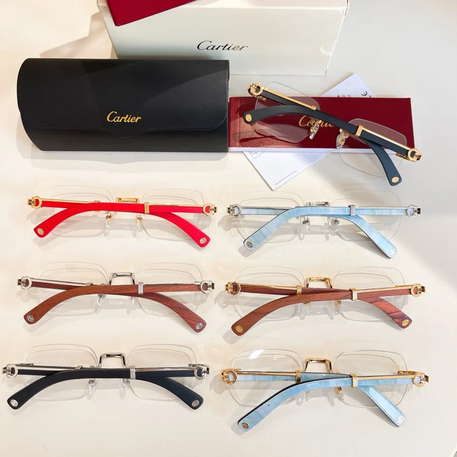 Cartier square frame glasses black blue/brown gold/red gold/black gold/black silver/brown silver color Size 59口15-140