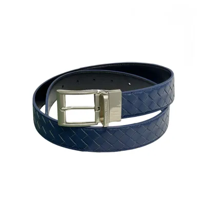 Bottega Veneta Men's Watch Buckle Intrecciato Belt In Black/Grey/Blue/Coffee Calfskin With Silver/Gun Black Hardware 35mm
