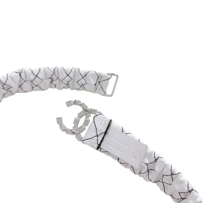 Chanel Women's CC Crystal Buckle Elastic Belt In Black/White Diamond Stitching Calfskin With Silver Hardware 30mm