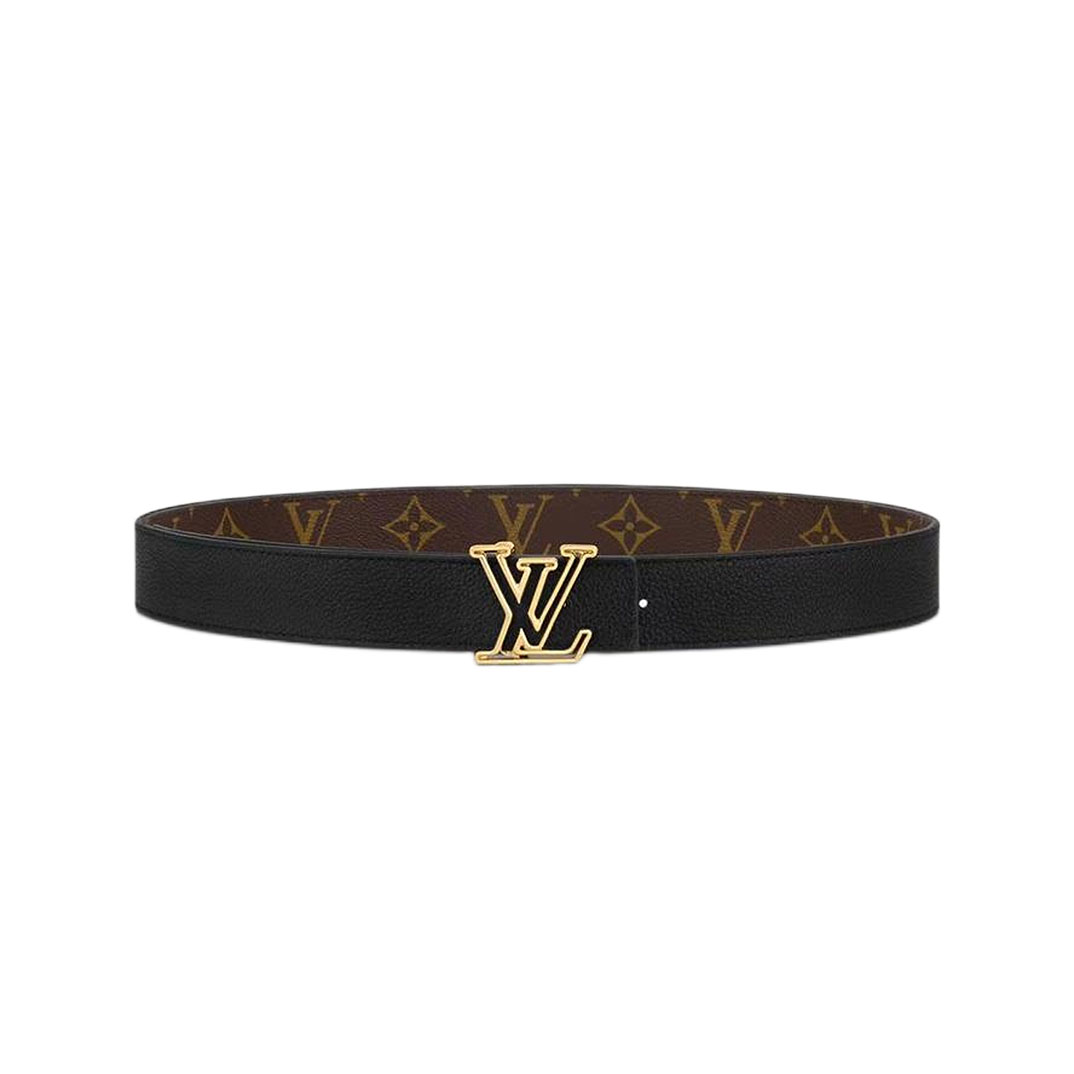 Cinto Reversível de Contorno Feminino Louis Vuitton em Couro Bezerro Preto/Vermelho/Marrom e Canvas Monograma com Ferragens Douradas/Prateadas 30mm