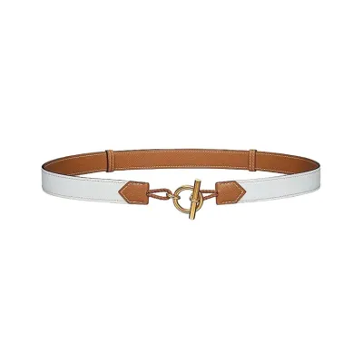 Hermès Women' s Babord Reversible Belt In Brown/White Epsom Calfskin With Gold Hardware