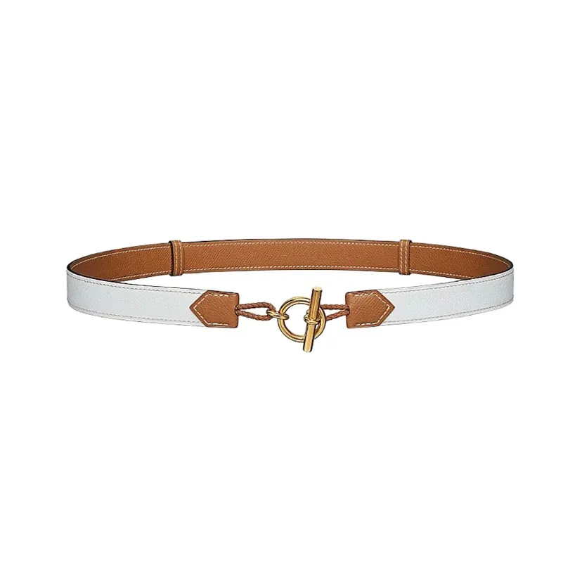 Hermès Women' s Babord Reversible Belt In Brown/White Epsom Calfskin With Gold Hardware