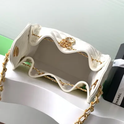 Chanel White Quilted Shiny Calfskin Leather  Shoulder Bags