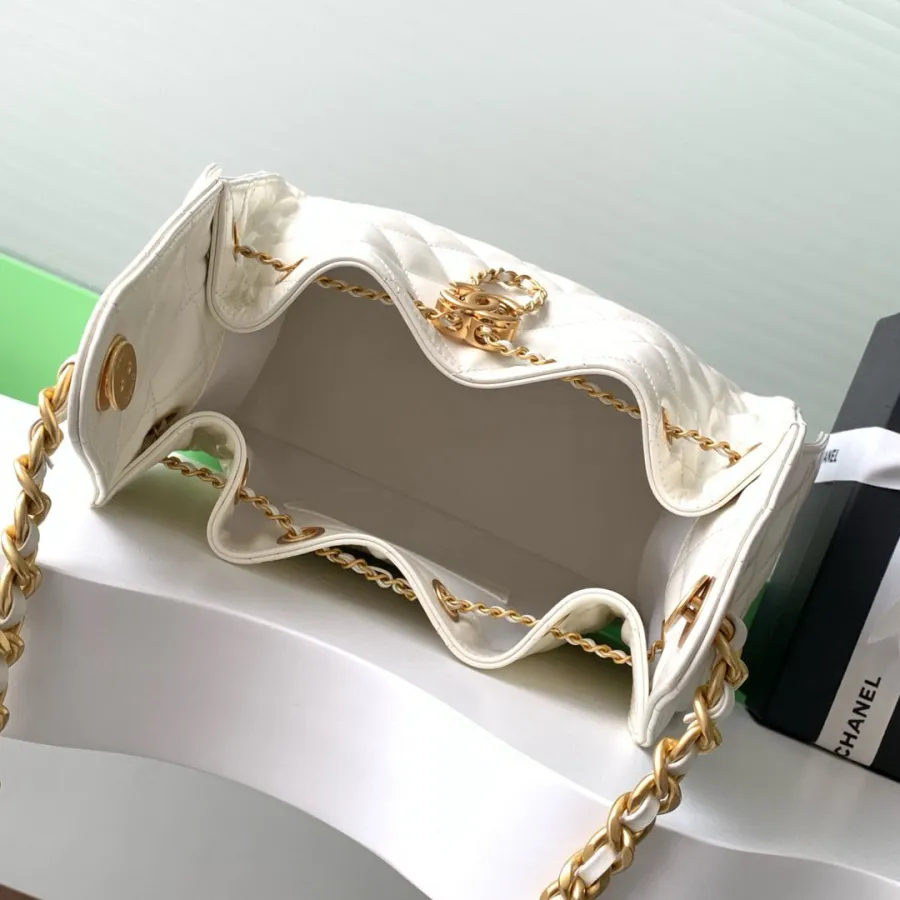 Chanel White Quilted Shiny Calfskin Leather  Shoulder Bags