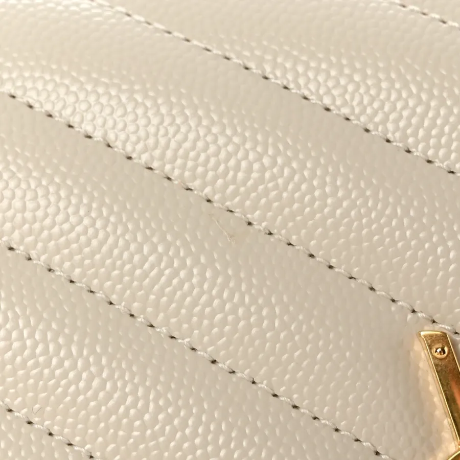 Saint Laurent Medium Envelope Clutch Blanc Vintage Chevron Monogram Grain De Poudre Matelasse Leather Gold Hardware
