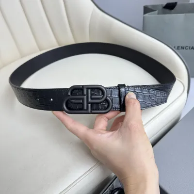 Balenciaga Men's New BB Palladium Buckle Belt In Black Embossed Crocodile Calfskin With Silver/Gold/Matte Black Hardware 35mm