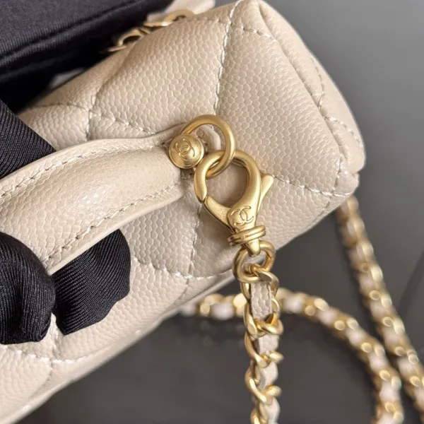 Chanel Apricot color / Yellow / Pink / white / Grey / Black  Quilted Caviar Leather handle makeup bag handbag - Image 9