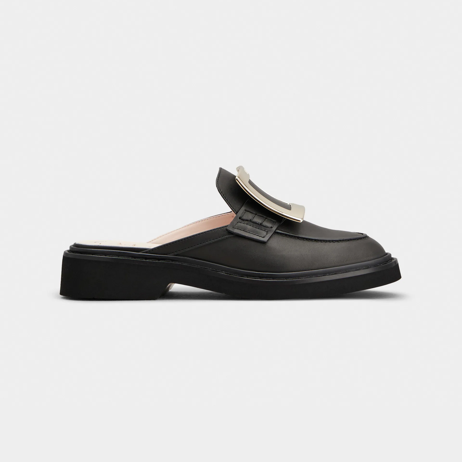 Roger Vivier Viv' Rangers Mules Loafers Em Couro Preto Com Fivela Metálica