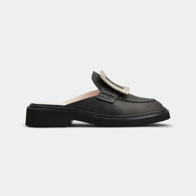 Roger Vivier Viv' Rangers Mules Loafers In Black Leather With Metal Buckle