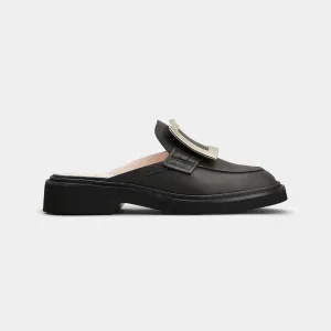 Roger Vivier Viv' Rangers Mules Loafers In Black Leather With Metal Buckle