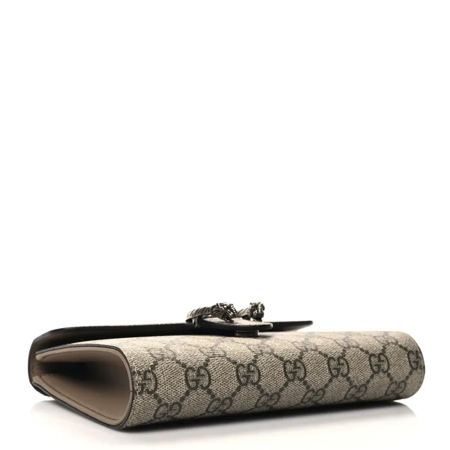 Gucci Small Dionysus Clutch Taupe GG Supreme Monogram Canvas Aged Silver Hardware