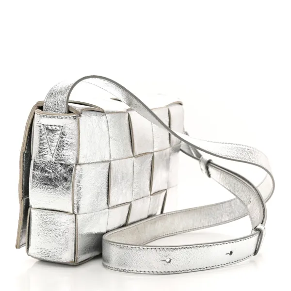Bottega Veneta Maxi Intrecciato Cassette Crossbody Bag Metallic Silver Lambskin Leather - Image 3