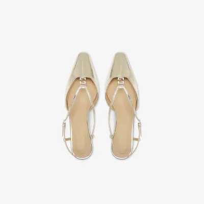 FENDI Champagne metallic nappa leather low-heeled halter sandals