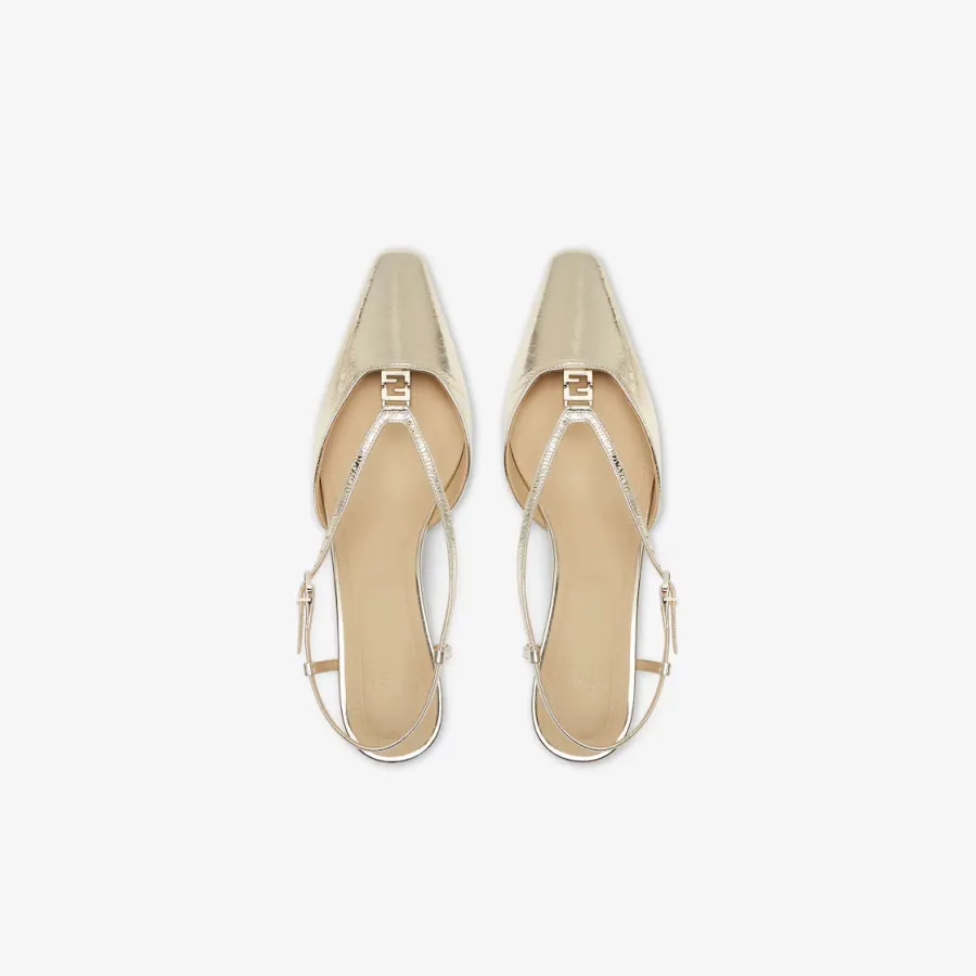 FENDI Champagne metallic nappa leather low-heeled halter sandals
