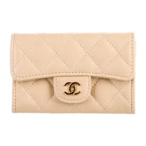 Chanel Small Interlocking CC Logo Wallet Neutrals Grained Calfskin Leather Gold Hardware