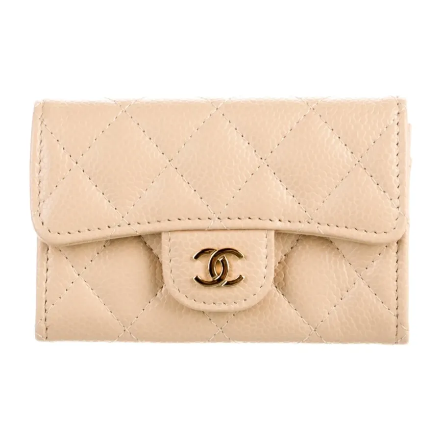 Chanel Small Interlocking CC Logo Wallet Neutrals Grained Calfskin Leather Gold Hardware