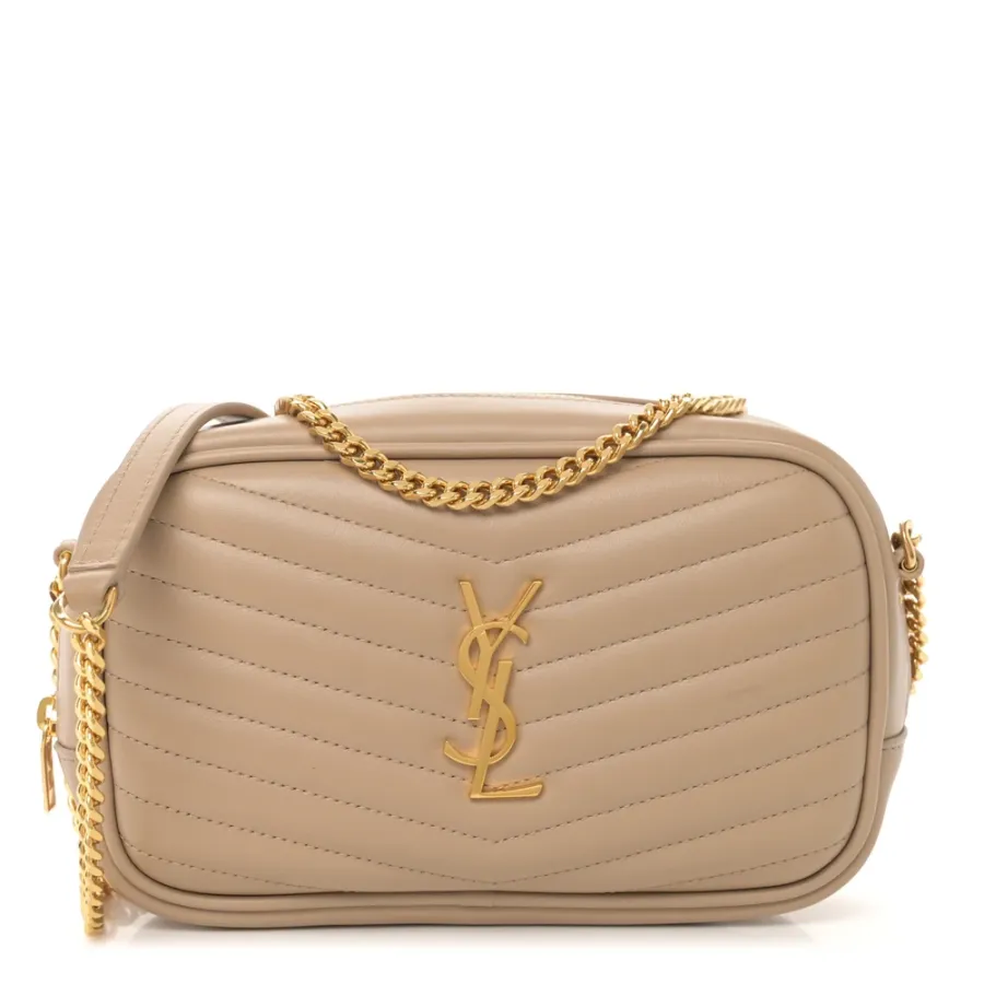 Saint Laurent Mini Lou Camera Bag Dark Beige Monogram Grain De Poudre Matelasse Leather Gold Hardware