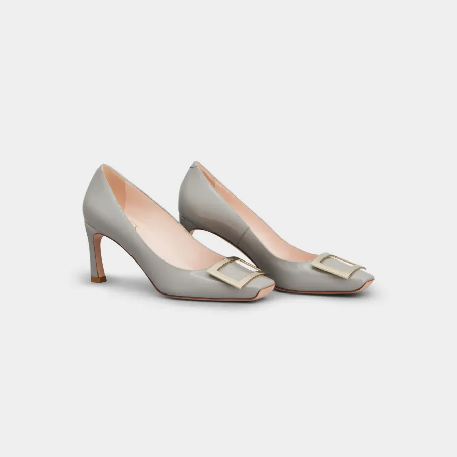 Roger Vivier Trompette Pumps High Heels In Grey Patent Leather With Metal Buckle (Heel Height 7cm)