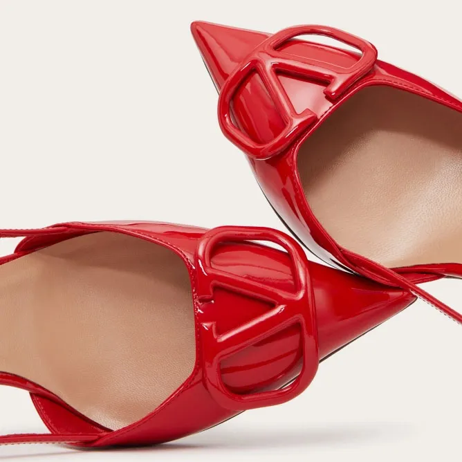 VALENTINO Lace-up heels with decorative patent leather