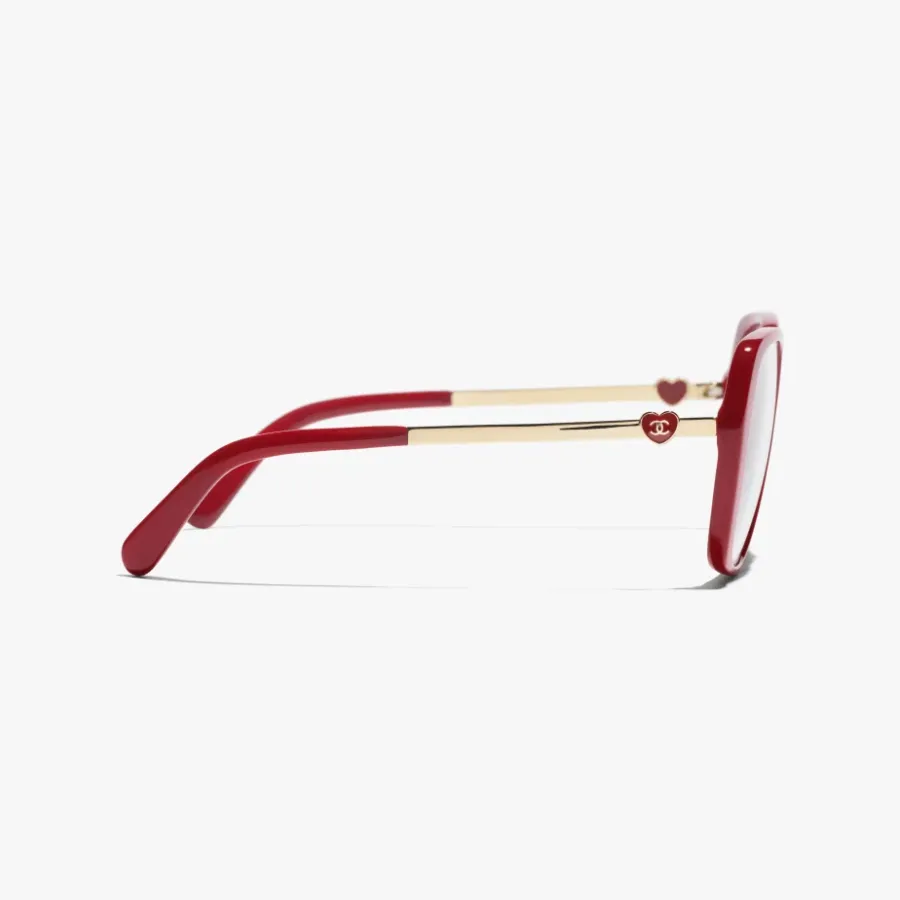 CHANEL square frame glasses red gold color size 54口18-145