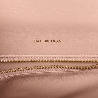 Balenciaga Small Hourglass Top Handle Bag Nude Beige Crocodile Embossed Shiny Calfskin Leather Gold Hardware