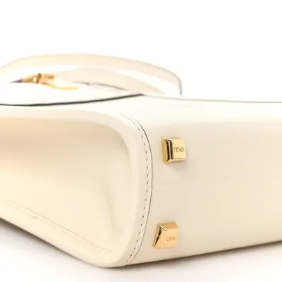 Fendi Mini Logo Embossed Sunshine Shopper Tote White Ice King Vitello Leather & Plexiglass Gold Hardware