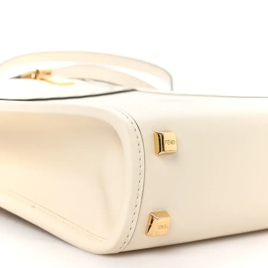 Fendi Mini Logo Embossed Sunshine Shopper Tote White Ice King Vitello Leather & Plexiglass Gold Hardware