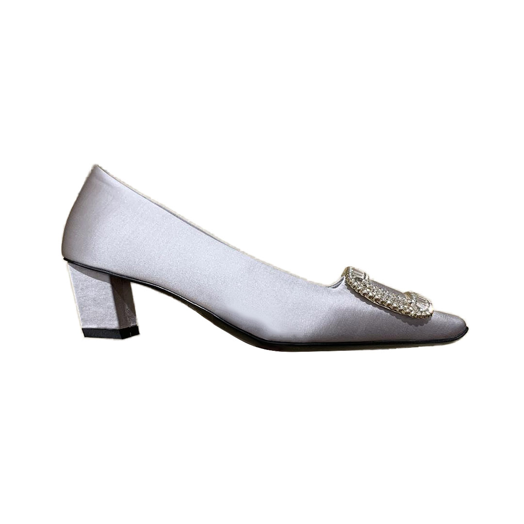 Roger Vivier Belle Vivier Pumps Salto Alto Em Cetim Prata/Branco/Vermelho/Bege Com Fivela De Cristal (Altura Do Salto 4,5cm)