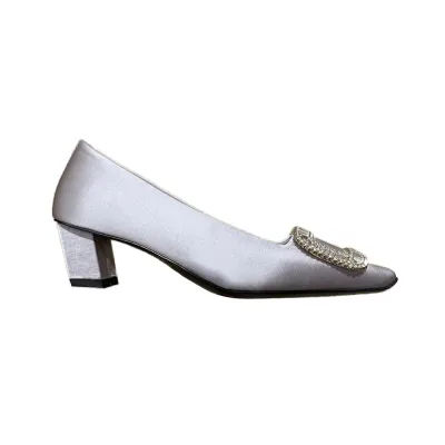 Roger Vivier Belle Vivier Pumps High Heels In Silver/White/Red/Beige Satin With Crystal Buckle (Heel Height 4.5cm)