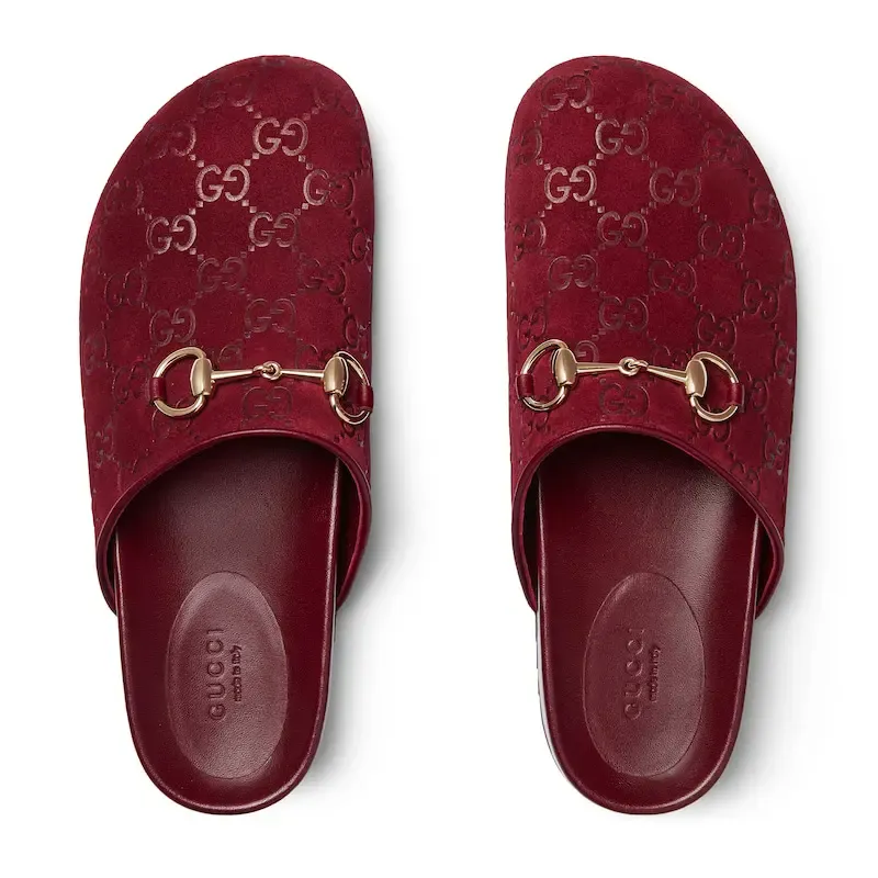Gucci horseshoe buckle baotou round headed red flat bottom slippers