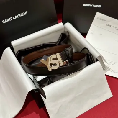 Saint Laurent YSL Buckle Belt In Black/White Calfskin With Gold/Silver Hardware 25mm