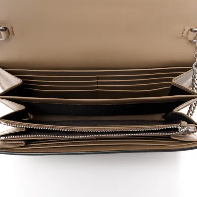 Gucci Mini Dionysus Chain Wallet Beige/Taupe GG Supreme Monogram Canvas Aged Silver Hardware