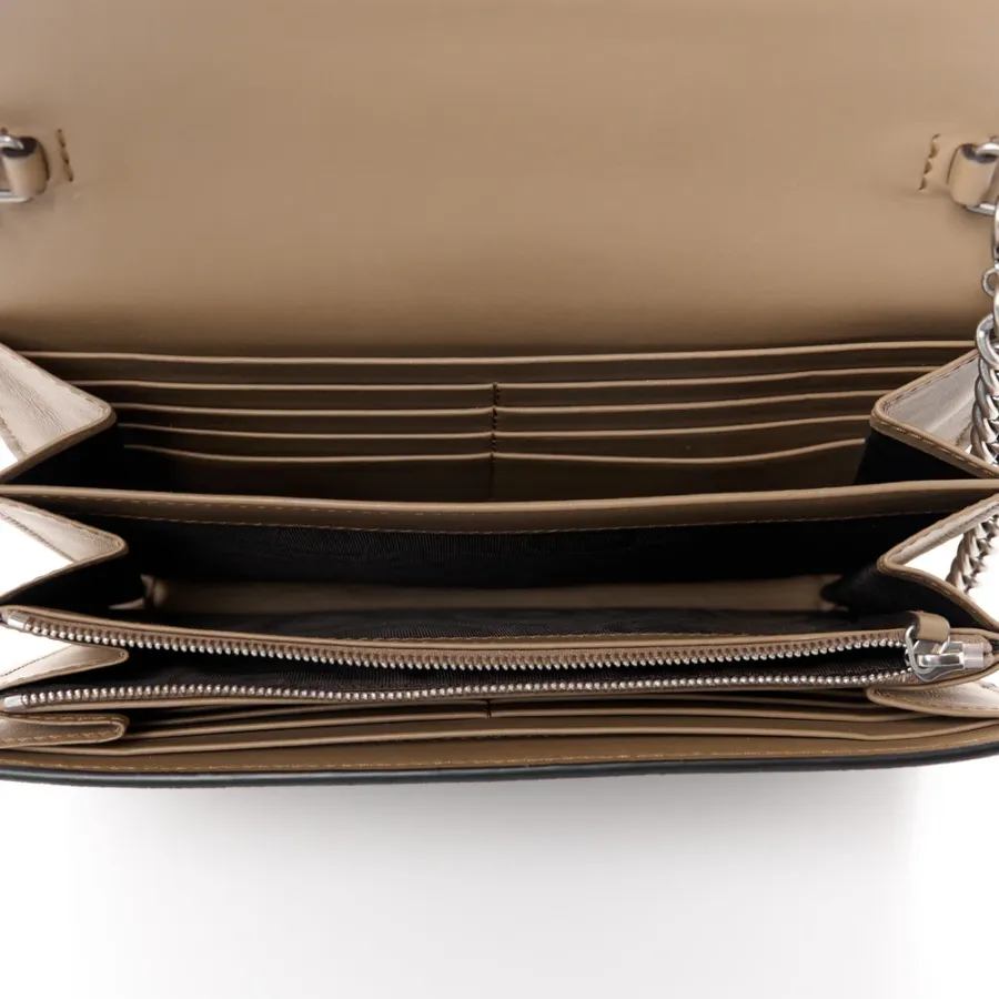 Gucci Mini Dionysus Chain Wallet Beige/Taupe GG Supreme Monogram Canvas Aged Silver Hardware