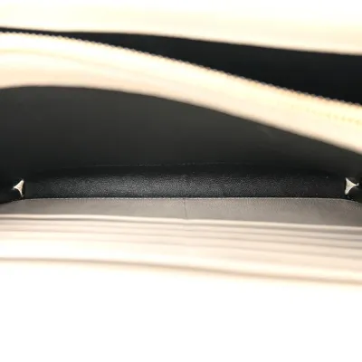 Saint Laurent Small Chain Wallet Crema Soft Chevron Monogram Grain De Poudre Matelasse Leather Gold Hardware