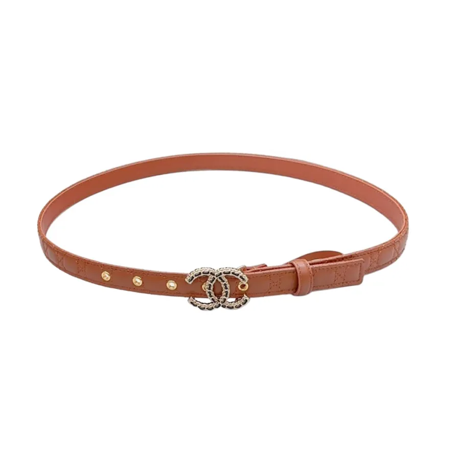 Chanel Women's CC Belt In Black/White/Beige/Brown Cannage Stitching Calfskin With Gold Hardware 20mm