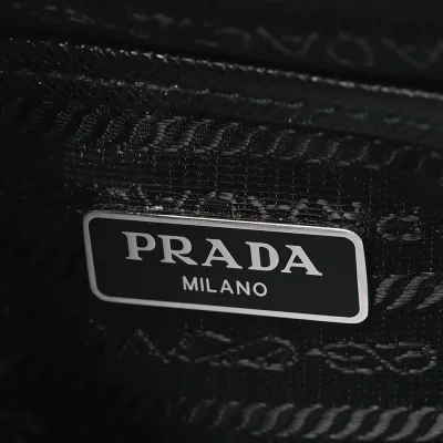 Prada Medium Brique Crossbody Messenger Bag Black Tessuto & Saffiano Leather Silver Hardware