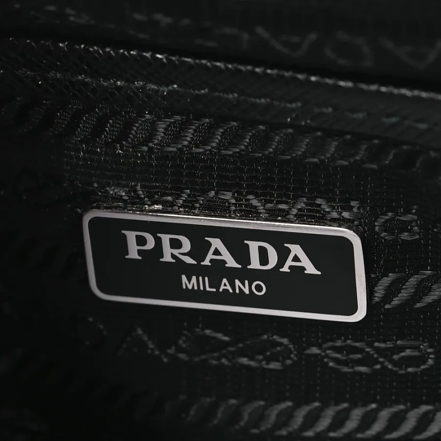 Prada Medium Brique Crossbody Messenger Bag Black Tessuto & Saffiano Leather Silver Hardware