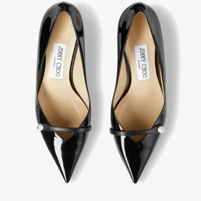 JIMMY CHOO Pearly decorated black patent leather pointed heels