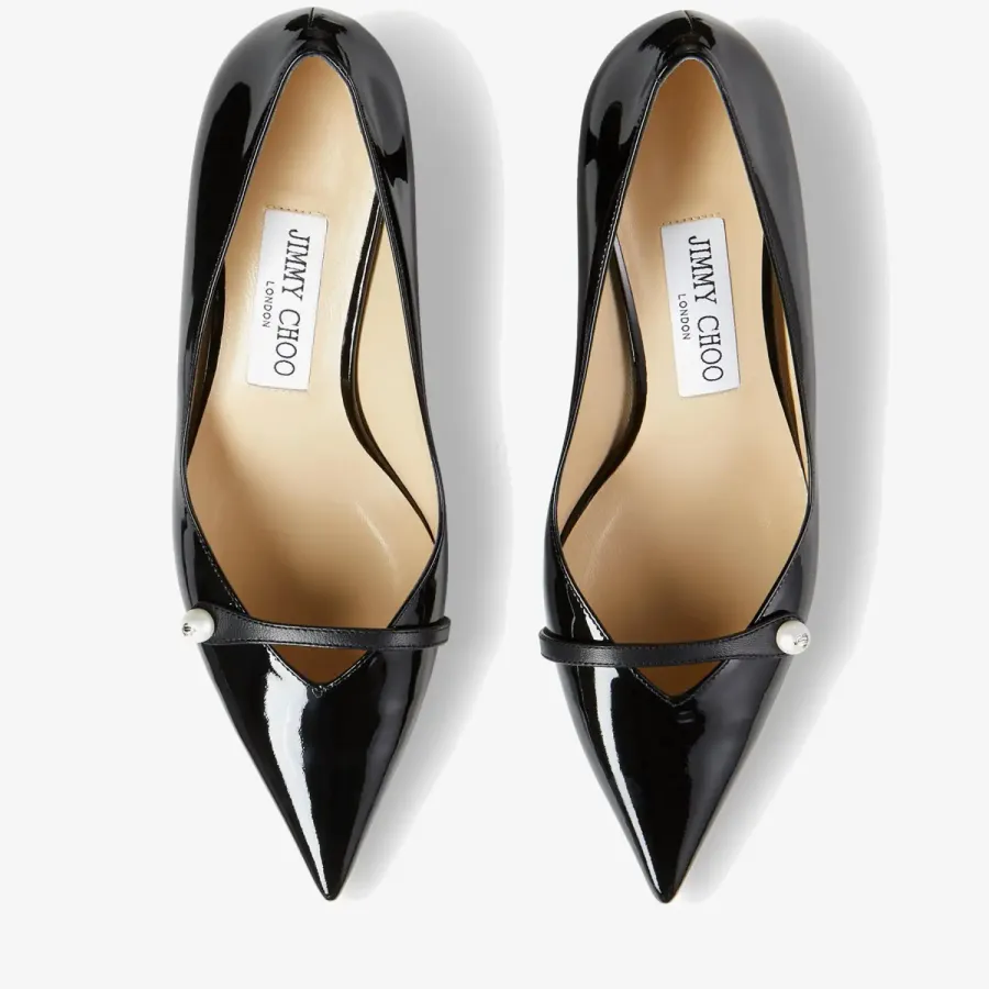 JIMMY CHOO Pearly decorated black patent leather pointed heels