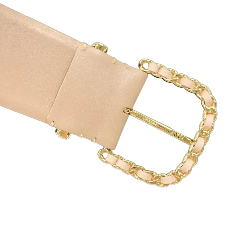 Chanel Chain Buckle Belt In Beige/Pink/Black/Blue Calfskin With Gold Hardware 50mm